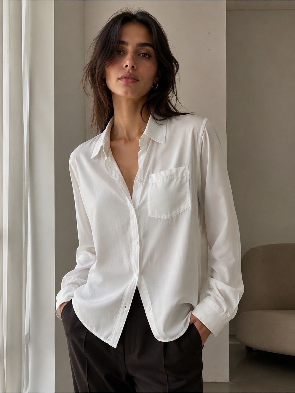 Aritzia The Group Babaton White Lyocell Button Down Shirt Sz 1